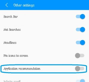 Tap application recommendation to switch it off