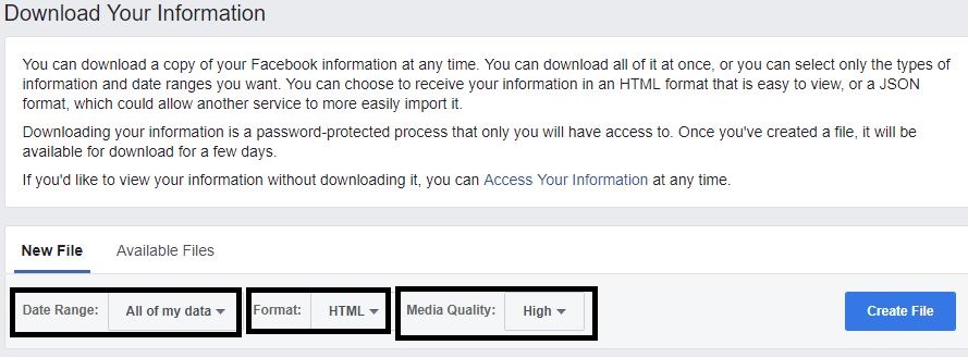 Download Facebook data