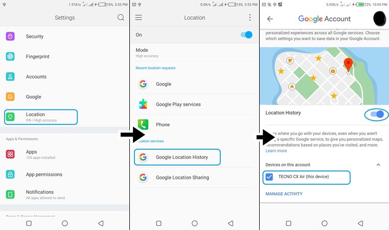 Set up google location history