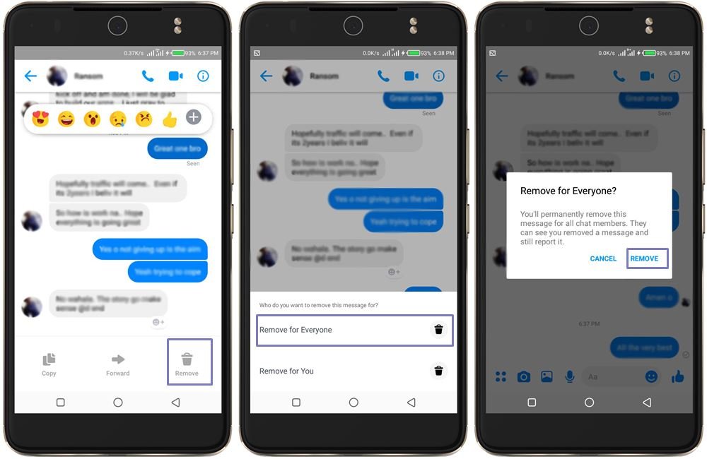 Remove sent message on Facebook Messenger 