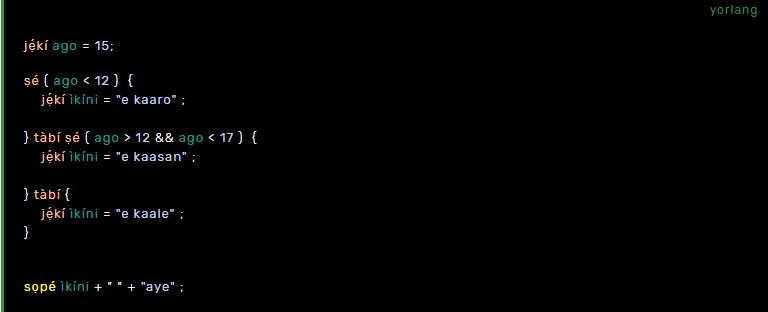 A code snippet from Yorlang programming language