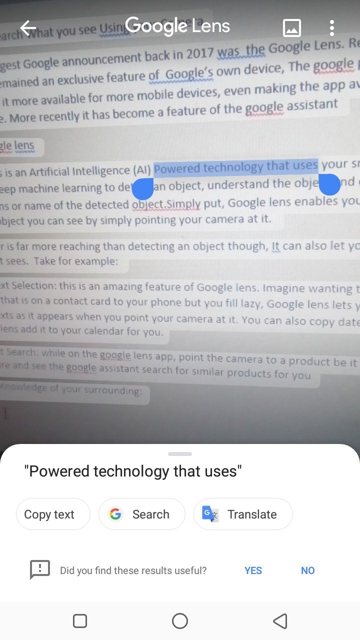 Google Lens smart text selection 