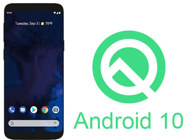 Android 10 home screen and logo